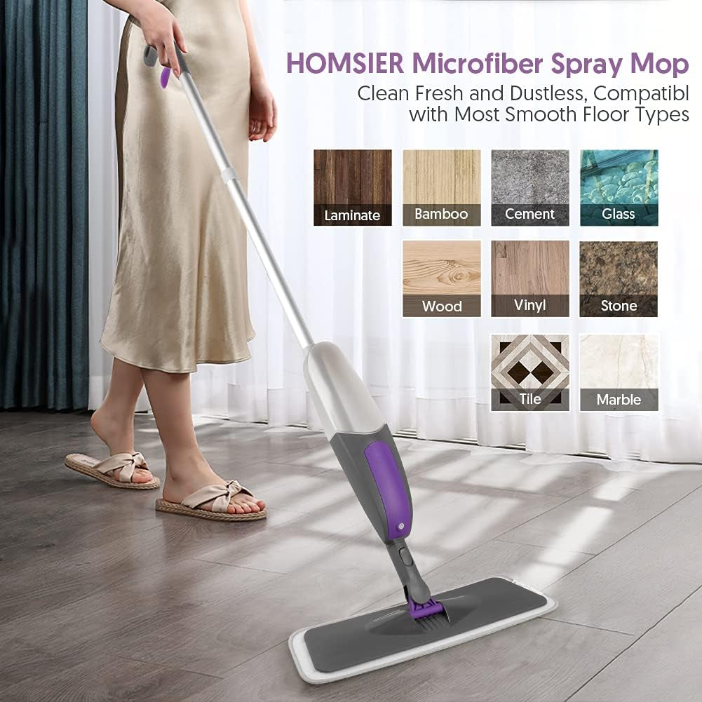 Spray Mops for Floors Cleaning, Microfiber Flat Floor Mop Wet Dry with 550ML Refillable Bottle 2 Washable Pads Replacement for Wooden Laminate Tile Marble Kitchen