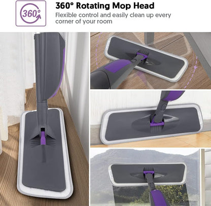Spray Mops for Floors Cleaning,  Microfiber Flat Floor Mop Wet Dry with 550ML Refillable Bottle 2 Washable Pads Replacement for Wooden Laminate Tile Marble Kitchen