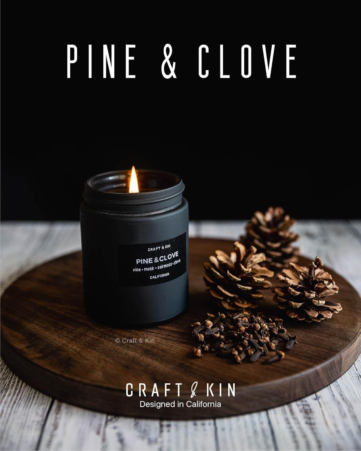 Premium Pine & Clove Candle | Black Scented Candles for Home | Long Lasting with 45 Hour Burn Time, 7.6Oz | Soy Candles | Aromatherapy at Home