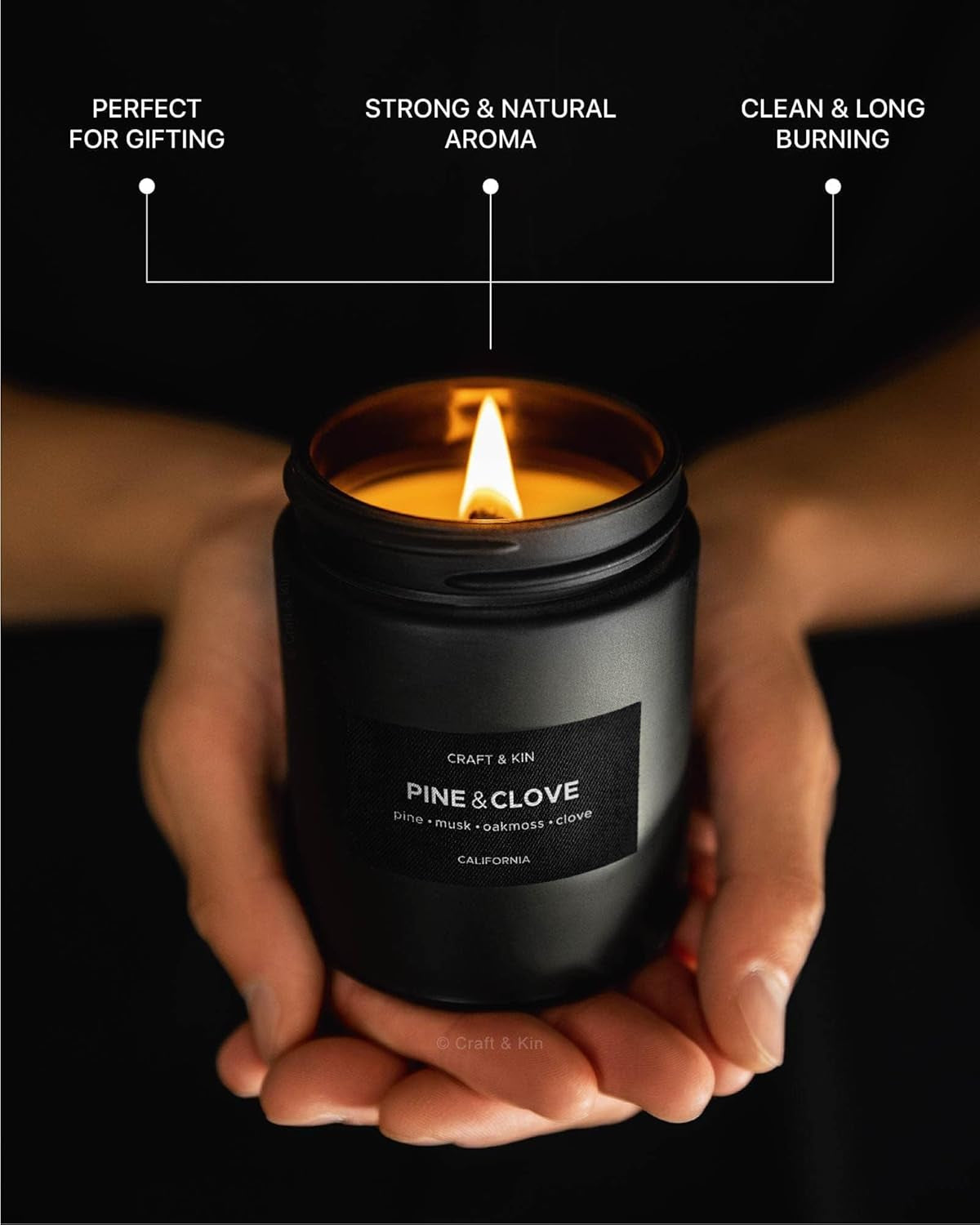 Premium Pine & Clove Candle | Black Scented Candles for Home | Long Lasting with 45 Hour Burn Time, 7.6Oz | Soy Candles | Aromatherapy at Home