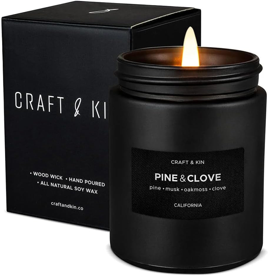 Premium Pine & Clove Candle | Black Scented Candles for Home | Long Lasting with 45 Hour Burn Time, 7.6Oz | Soy Candles | Aromatherapy at Home