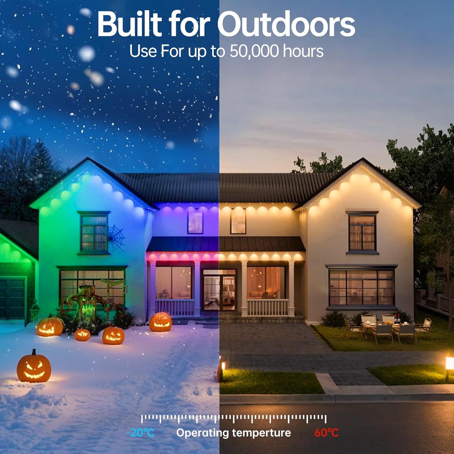Permanent Outdoor Lights 350Ft RGB+IC Outdoor String Lights App Control IP67 Waterproof,120 Scene Modes Decorations for Home, Christmas Lights,Halloween,Holiday, Daily,Birthday,Party( 175Ft*2Pack)