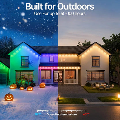 Permanent Outdoor Lights 350Ft RGB+IC Outdoor String Lights App Control IP67 Waterproof,120 Scene Modes Decorations for Home, Christmas Lights,Halloween,Holiday, Daily,Birthday,Party( 175Ft*2Pack)
