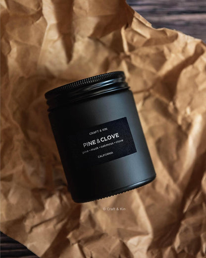 Premium Pine & Clove Candle | Black Scented Candles for Home | Long Lasting with 45 Hour Burn Time, 7.6Oz | Soy Candles | Aromatherapy at Home